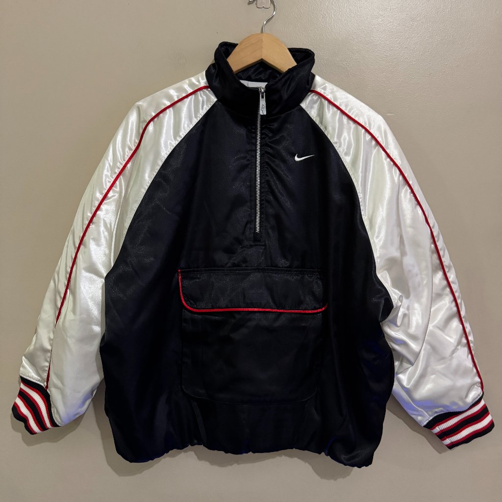Nike Sportswear 1/2 Zip Satin Bomber Jacket Black/Red/White Hf9435-010 Women's M
